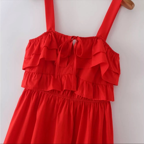 🎈🧨💗Host Pick ☄️🧨 New Red tiered ruffle dress with bow tie detail | Size S - Picture 6 of 9